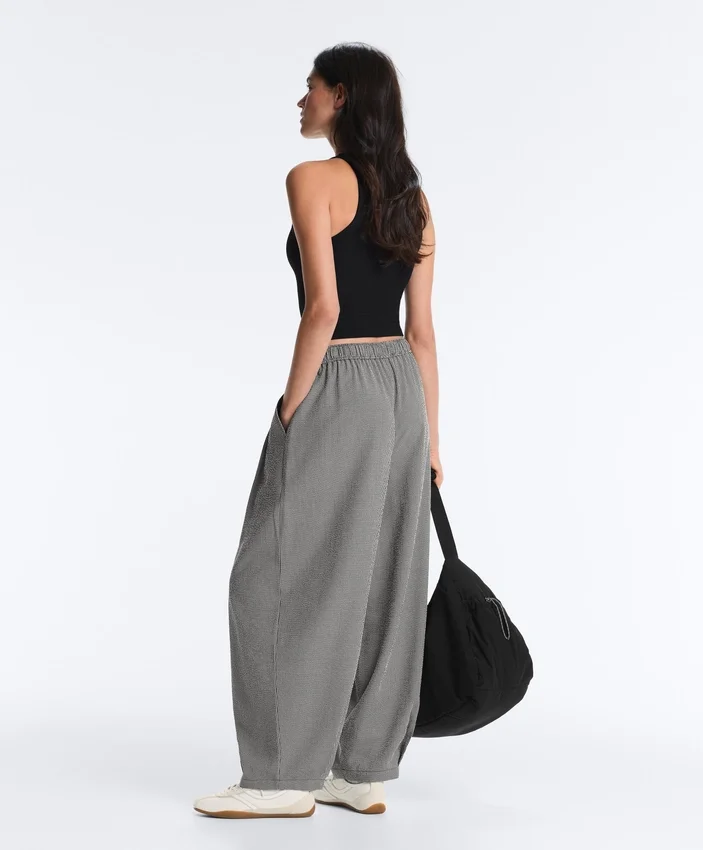 Pantalon bouffant en mélange de lyocell à carreaux vichy Pantalon bouffant en mélange de lyocell à carreaux vichy