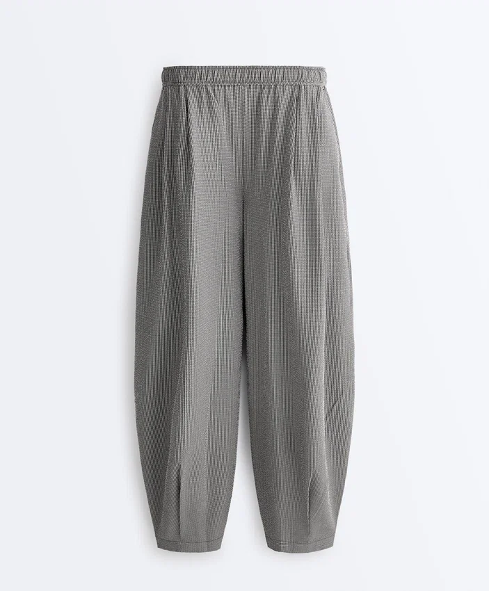 Pantalon bouffant en mélange de lyocell à carreaux vichy Pantalon bouffant en mélange de lyocell à carreaux vichy