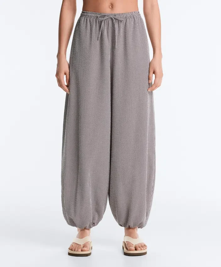 Pantalon bouffant maxi à carreaux en mélange de lyocell Pantalon bouffant maxi à carreaux en mélange de lyocell
