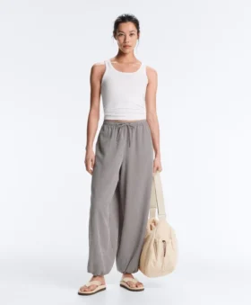 Pantalon bouffant maxi à carreaux en mélange de lyocell