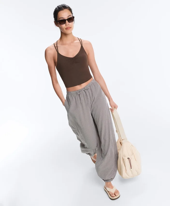 Pantalon bouffant maxi à carreaux en mélange de lyocell Pantalon bouffant maxi à carreaux en mélange de lyocell