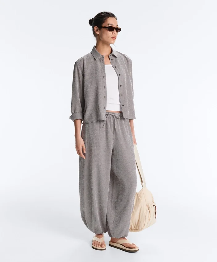 Pantalon bouffant maxi à carreaux en mélange de lyocell Pantalon bouffant maxi à carreaux en mélange de lyocell