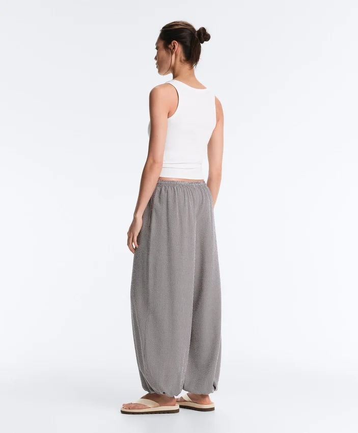 Pantalon bouffant maxi à carreaux en mélange de lyocell Pantalon bouffant maxi à carreaux en mélange de lyocell