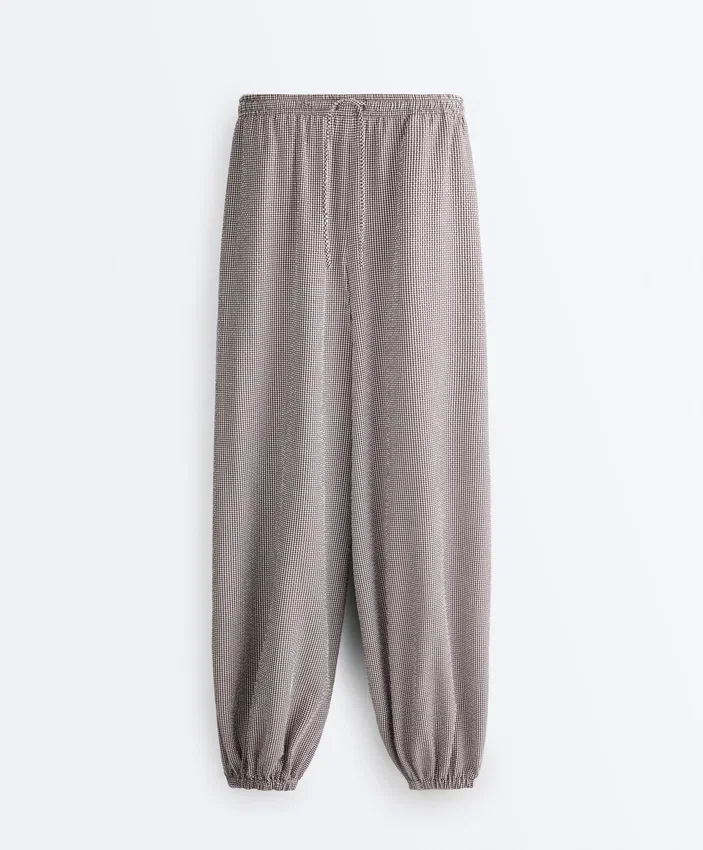 Pantalon bouffant maxi à carreaux en mélange de lyocell Pantalon bouffant maxi à carreaux en mélange de lyocell