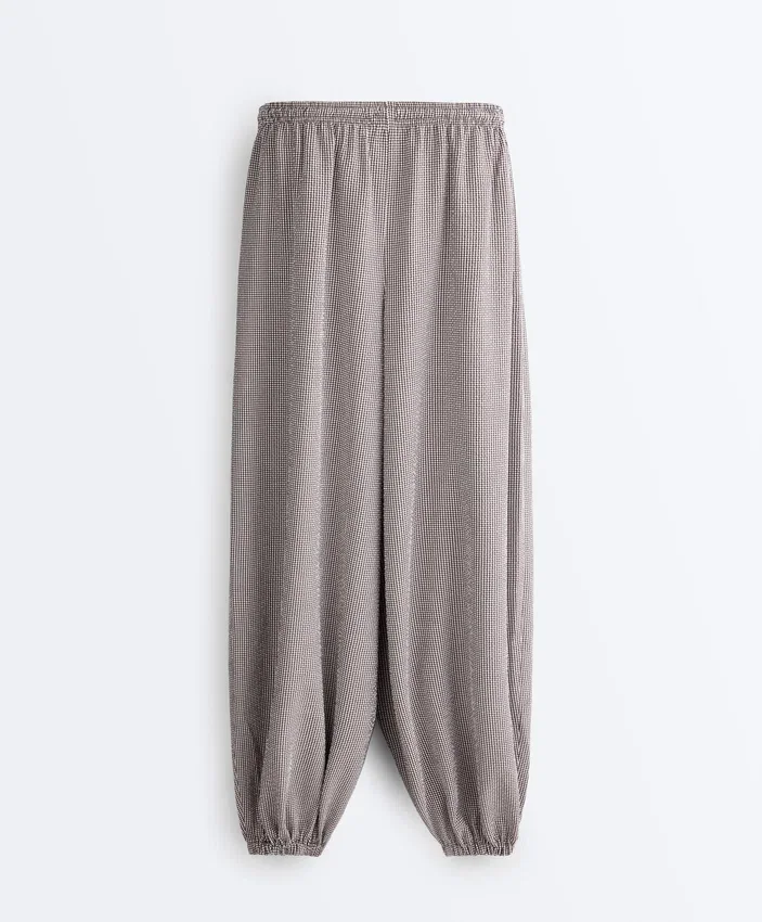 Pantalon bouffant maxi à carreaux en mélange de lyocell Pantalon bouffant maxi à carreaux en mélange de lyocell