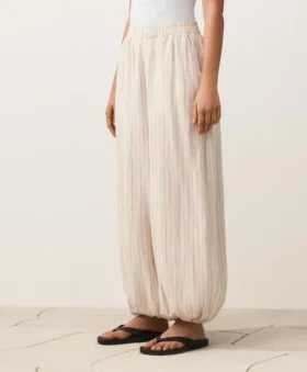 Pantalon bouffant rayé 100 % lin