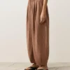 Pantalon bouffant rayé 100 % lin