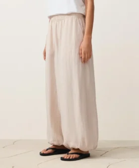 Pantalon bouffant rayé 100 % lin