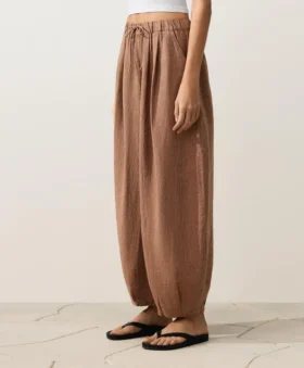 Pantalon bouffant rayé 100 % lin