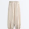 Pantalon bouffant rayé 100 % lin