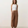 Pantalon bouffant rayé 100 % lin