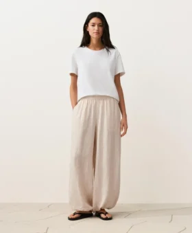 Pantalon bouffant rayé 100 % lin