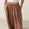 Pantalon bouffant rayé 100 % lin