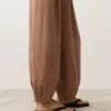 Pantalon bouffant rayé 100 % lin