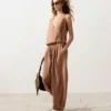 Pantalon bouffant rayé 100 % lin