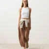 Pantalon bouffant rayé 100 % lin