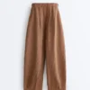 Pantalon bouffant rayé 100 % lin