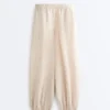 Pantalon bouffant rayé 100 % lin