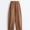 Pantalon bouffant rayé 100 % lin