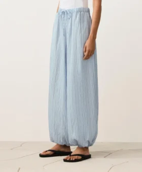 Pantalon bouffant rayé en mélange de modal