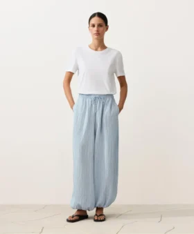 Pantalon bouffant rayé en mélange de modal