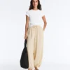 Pantalon bouffant rayé en mélange de modal