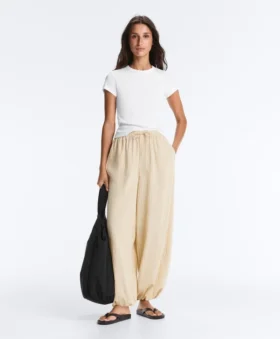 Pantalon bouffant rayé en mélange de modal