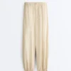 Pantalon bouffant rayé en mélange de modal