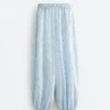 Pantalon bouffant rayé en mélange de modal