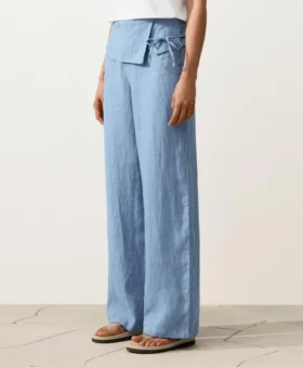 Pantalon droit 100 % lin avec ourlet retourné