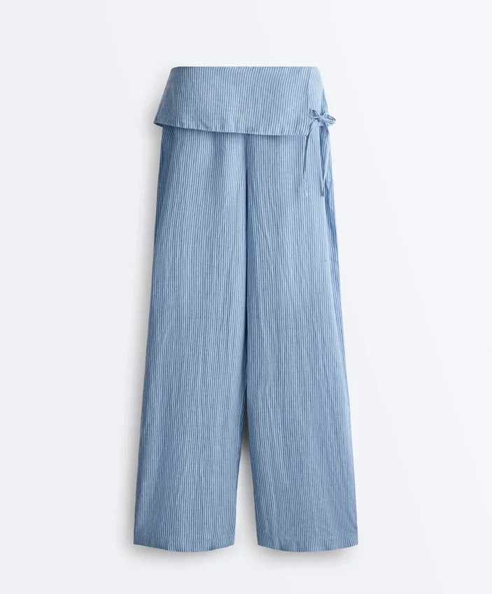 Pantalon droit 100 % lin avec ourlet retourné Pantalon droit 100 % lin avec ourlet retourné
