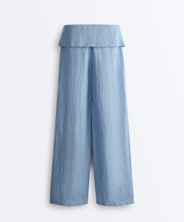 Pantalon droit 100 % lin avec ourlet retourné Pantalon droit 100 % lin avec ourlet retourné