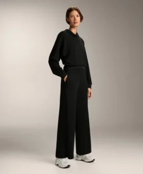 Pantalon droit avec boutons et bord-côte en modal Soft Touch