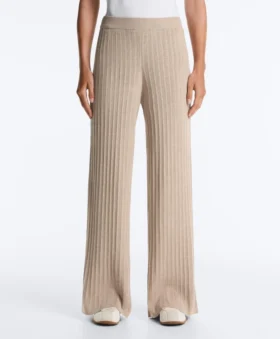 Pantalon droit en maille côtelée