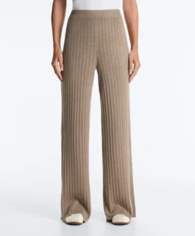 Pantalon droit en maille côtelée