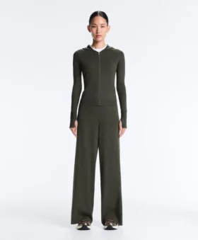 Pantalon droit en maille côtelée
