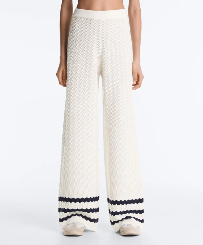 Pantalon droit en maille ondulée Pantalon droit en maille ondulée