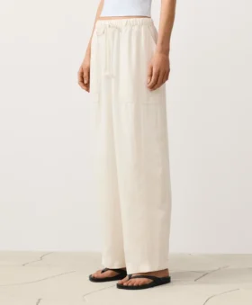 Pantalon droit en mélange de lyocell et 24 % de lin