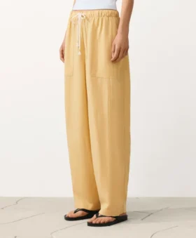 Pantalon droit en mélange de lyocell et 24 % de lin