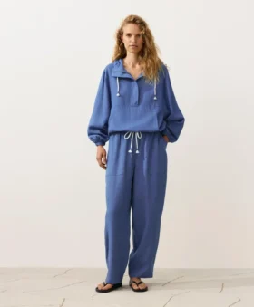 Pantalon droit en mélange de lyocell et 24 % de lin
