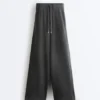 Pantalon droit en molleton de coton mélangé