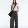 Pantalon droit en molleton de coton mélangé