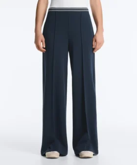 Pantalon droit en piqué avec passepoil contrasté