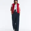 Pantalon droit en piqué avec passepoil contrasté Pantalon droit en piqué avec passepoil contrasté
