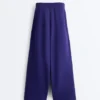 Pantalon droit à jambes larges en modal brossé Pantalon droit à jambes larges en modal brossé