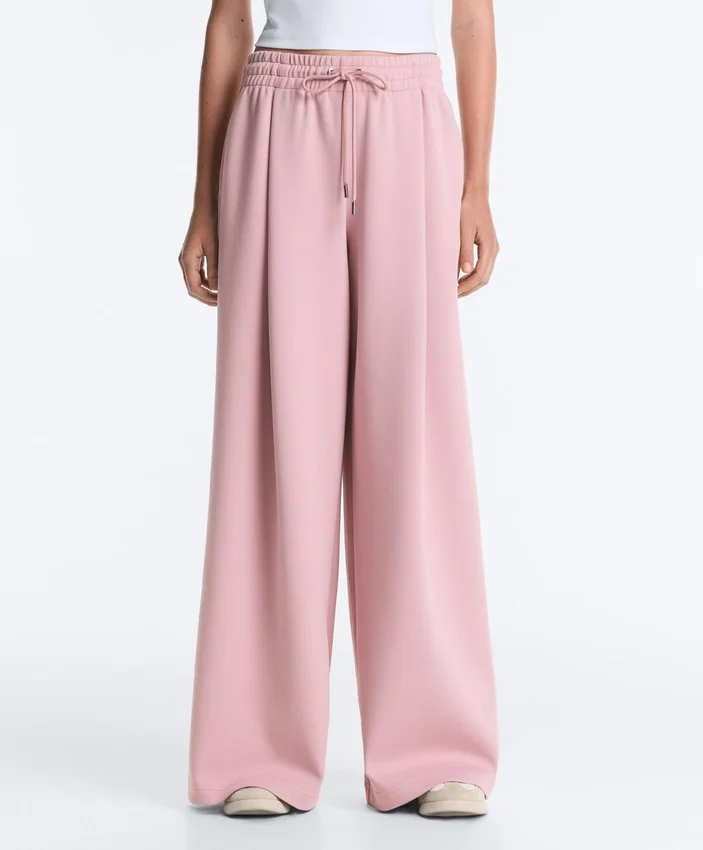 Pantalon droit plissé en piqué de coton Pantalon droit plissé en piqué de coton
