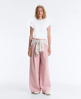 Pantalon droit plissé en piqué de coton Pantalon droit plissé en piqué de coton