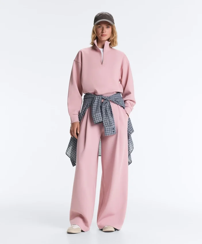 Pantalon droit plissé en piqué de coton Pantalon droit plissé en piqué de coton