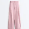 Pantalon droit plissé en piqué de coton Pantalon droit plissé en piqué de coton
