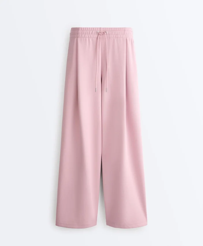 Pantalon droit plissé en piqué de coton Pantalon droit plissé en piqué de coton